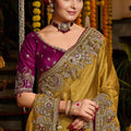Premium Mustard Yellow Pure Tissue Saree Heavy Beads and Sequin Handwork for Women