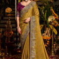 Premium Mustard Yellow Pure Tissue Saree Heavy Beads and Sequin Handwork for Women