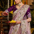 Premium Purple Pure Tissue Saree Heavy Beads and Sequin Handwork for Women