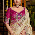 Elegant Cream Pure Tissue Saree Heavy Beads and Sequin Handwork for Women