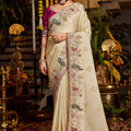 Elegant Cream Pure Tissue Saree Heavy Beads and Sequin Handwork for Women