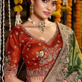 Graceful Olive GreenPure Tissue Saree Heavy Beads and Sequin Handwork for Women
