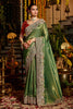 Graceful Olive GreenPure Tissue Saree Heavy Beads and Sequin Handwork for Women