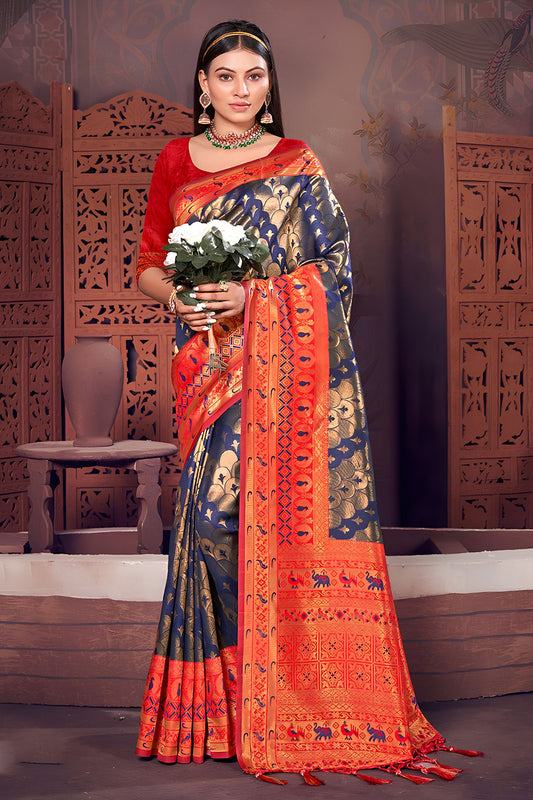 Majestic Navy Blue Patola Silk Saree with Jacquard Work for Women