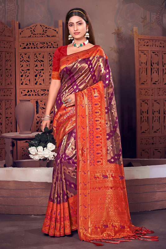 Royal Purple Patola Silk Saree with Jacquard Work for Women