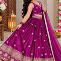 Charming Rani Pink Chinon Silk Embroidered Lehenga Choli with Dupatta for Girls