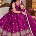 Charming Rani Pink Chinon Silk Embroidered Lehenga Choli with Dupatta for Girls