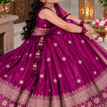 Charming Rani Pink Chinon Silk Embroidered Lehenga Choli with Dupatta for Girls