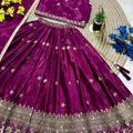 Charming Rani Pink Chinon Silk Embroidered Lehenga Choli with Dupatta for Girls