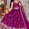 Charming Rani Pink Chinon Silk Embroidered Lehenga Choli with Dupatta for Girls