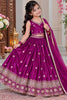 Charming Rani Pink Chinon Silk Embroidered Lehenga Choli with Dupatta for Girls