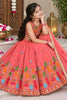 Vibrant Peach Pink Chinon Silk Floral Embroidered Lehenga Choli with Dupatta for Girls