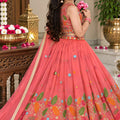 Vibrant Peach Pink Chinon Silk Floral Embroidered Lehenga Choli with Dupatta for Girls