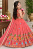 Vibrant Peach Pink Chinon Silk Floral Embroidered Lehenga Choli with Dupatta for Girls