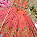 Vibrant Peach Pink Chinon Silk Floral Embroidered Lehenga Choli with Dupatta for Girls