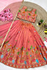 Vibrant Peach Pink Chinon Silk Floral Embroidered Lehenga Choli with Dupatta for Girls