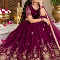 Elegant Wine Fendy Silk Floral Embroidered Lehenga Choli with Dupatta for Girls