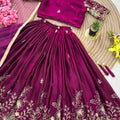 Elegant Wine Fendy Silk Floral Embroidered Lehenga Choli with Dupatta for Girls