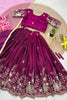 Elegant Wine Fendy Silk Floral Embroidered Lehenga Choli with Dupatta for Girls