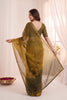 Premium Mustard Yellow Soft Fendy Satin Silk Digital Floral Print Saree with Aari Handwork for Women