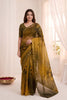 Premium Mustard Yellow Soft Fendy Satin Silk Digital Floral Print Saree with Aari Handwork for Women