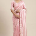 Beautiful Baby Pink Space Silk Saree with Golden Lace Border for Women