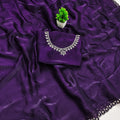 Stylish Deep Purple Space Silk Saree with Silver Lace Border for Women