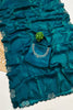 Stunning Teal Blue Space Silk Saree with Zarkan Diamond Work for Women
