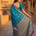 Exquisite Teal Blue Baluchari Silk Saree with Zari Weaving Work for Women