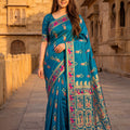 Exquisite Teal Blue Baluchari Silk Saree with Zari Weaving Work for Women