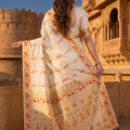 Stylish Cream Baluchari Silk Saree Zari Weaving Work for Women