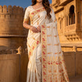 Stylish Cream Baluchari Silk Saree Zari Weaving Work for Women