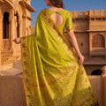 Vibrant Olive Green Baluchari Silk Saree with Zari Weaving Work for Women