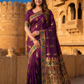 Royal Purple Baluchari Silk Saree with Zari Weaving Work for Women