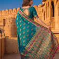 Amazing Teal Blue Baluchari Silk Saree with Zari Weaving Work for Women