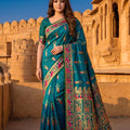 Amazing Teal Blue Baluchari Silk Saree with Zari Weaving Work for Women