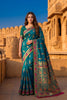 Amazing Teal Blue Baluchari Silk Saree with Zari Weaving Work for Women