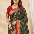 Elegant Bottle Green Banarasi Silk Saree with Meenakari Weaving for Women