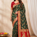 Elegant Bottle Green Banarasi Silk Saree with Meenakari Weaving for Women