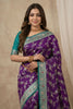 Exquisite Purple Banarasi Silk Saree with Teal Blue Border and Meenakari Weaving for Women