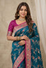 Graceful Teal Blue Banarasi Silk Saree Meenakari Weaving for Women
