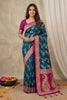 Graceful Teal Blue Banarasi Silk Saree Meenakari Weaving for Women