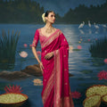 Radiant Rani Pink Dola Silk Saree with Handwork, Cut Dana, Beads Work for Women