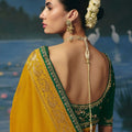 Radiant Mustard Yellow Dola Silk Saree Cut Dana Beads Work Handwork for Women