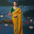 Radiant Mustard Yellow Dola Silk Saree Cut Dana Beads Work Handwork for Women