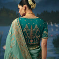 Exquisite Sea Green Dola Silk Saree Handwork, Cut Dana, Beads Work for Women