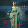 Exquisite Sea Green Dola Silk Designer Saree Handwork, Cut Dana, Beads Work for Women