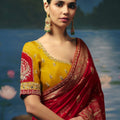 Regal Maroon Dola Silk Designer Saree  Handwork Cut Dana Beads Work for Women