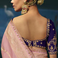 Enchanting Dusty Pink Dola Silk Saree with Handwork Cut Dana Beads Work for Women