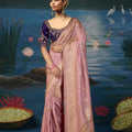 Enchanting Dusty Pink Dola Silk Saree with Handwork Cut Dana Beads Work for Women